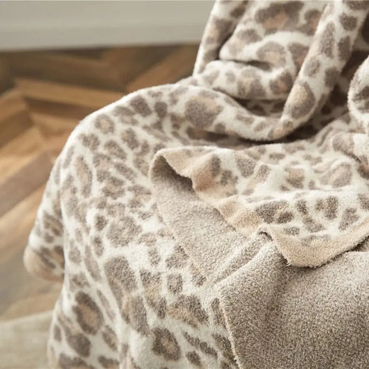 Tan Tri Colored Leopard Luxury Blanket in Gray