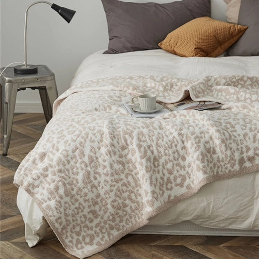 Ivory/Beige Leopard Luxury Blanket