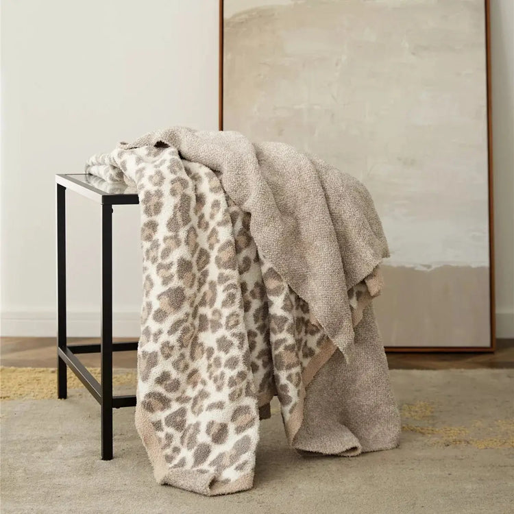 Tan Tri Colored Leopard Luxury Blanket in Gray