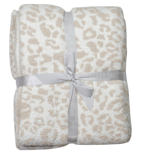 Ivory/Beige Leopard Luxury Blanket