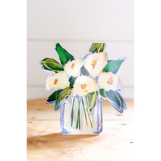 White Floral  Acrylic Block